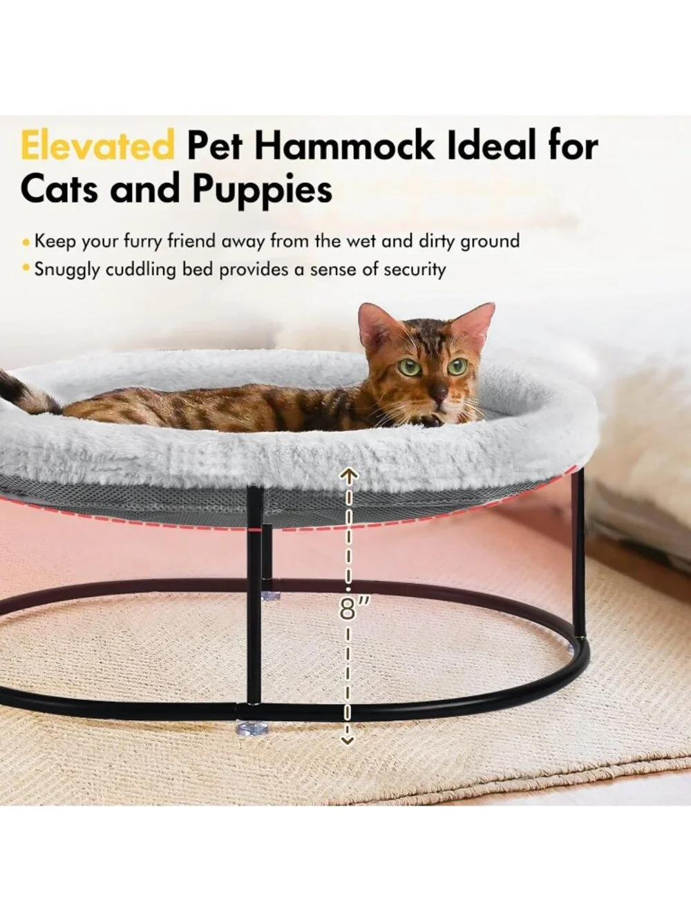 New Elevated Fluffy Cuddle Bed with Detachable Pad for Cats & Small Dogs, Grey